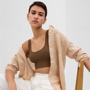 GAP tan 100% linen button down “boyfriend” shirt